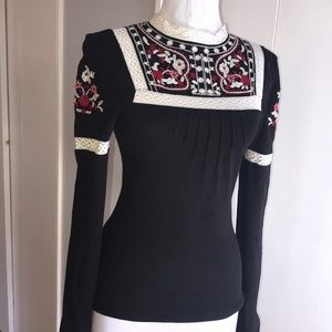 NWOT Free People- Embroidered, Black long sleeve